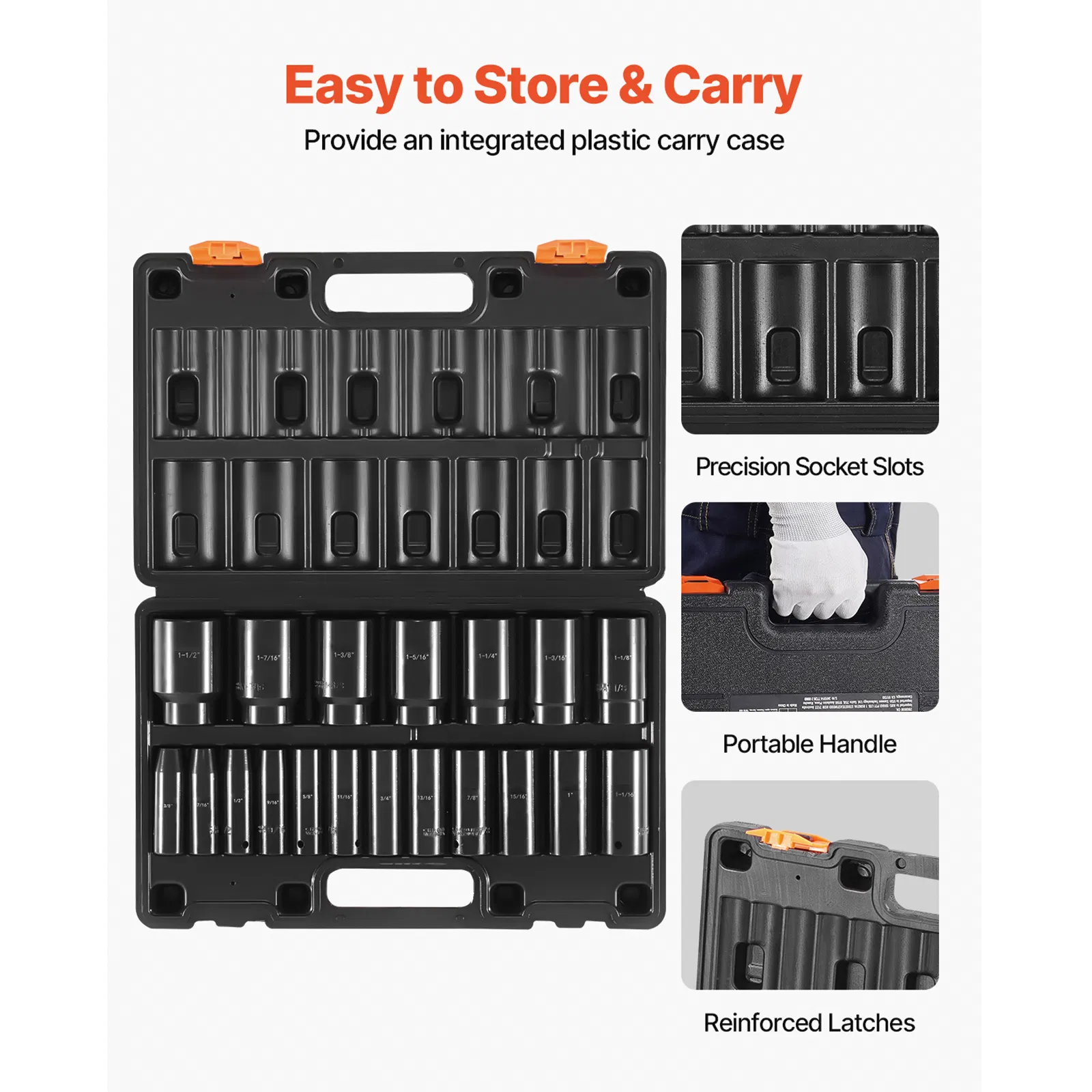 19-Piece 1/2-Inch Deep Impact Socket Set with 6-Point Cr-V Construction,Includes Sizes from 3/8 to 1-1/2 Inch and Storage Cage for Easy Organization