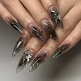 thumbnail image 5 of 24Pcs Black stiletto Long Ballet False Nails With Heart Blood Design almond glitter Press On Nails Detachable Full Cover Nails, 5 of 6