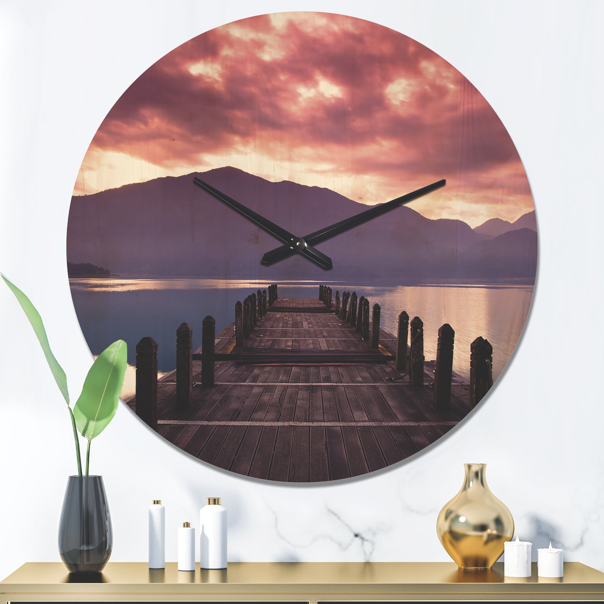 Designart 'Beautiful Spring Sea at Dawn' Modern Wood Wall Clock