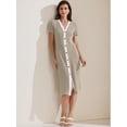 thumbnail image 3 of DARING DIVA Striped Ribbed Knit Short Sleeve Midi Dress S Coffee, 3 of 6