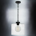 thumbnail image 3 of Luxury Modern Farmhouse Indoor Pendant, 13.25''H x 12.00''W, with Transitional Style Elements, Modern Design, Matte Black Finish and Clear Hammered Glass, UQL3791, 3 of 8