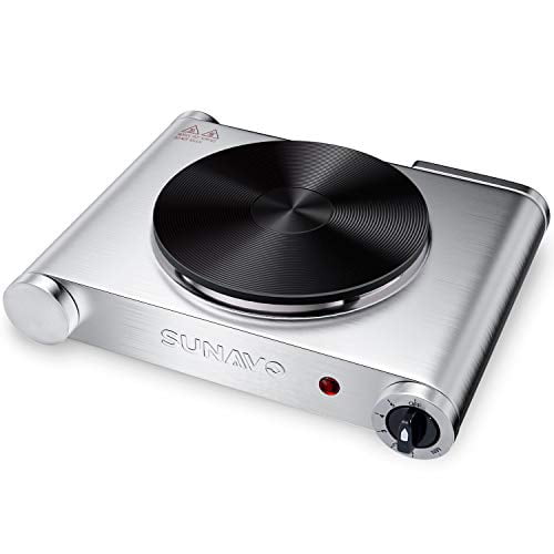 SUNAVO Hot Plate for Cooking Portable Electric Single Burner 1500W 5 Power Levels Cast-Iron Stainless Steel Silver
