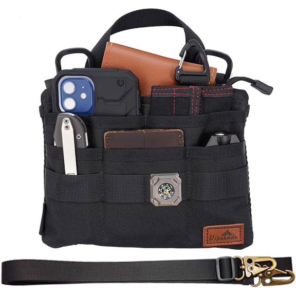 VIPERADE VE5 EDC Pocket Organizer for Men, EDC Pouch with 7 Pockets, Nylon EDC Organizer, EDC Pocket Pouch, Multitool Organizer Pouch, Utility Pocket Tool Pouch-Black with strap