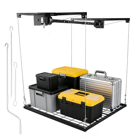 Overhead Garage Storage Rack 4x4 ft 325 lb Heavy-Duty Capacity Drop-Down System with Safety Lock for Maximizing Overhead Space