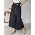 thumbnail image 5 of Womens Blue Asymmetrical Pleated Denim Midi Skirt Casual Style, 5 of 8