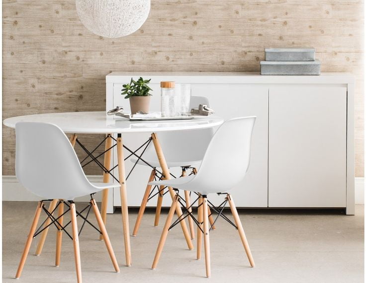 Set Of Four 4 White Eames Style Side Chair With Natural Wood Legs Set Of Four 4 White Eames Style Side Chair With Natural Wood Legs Eiffel Dining Room Office