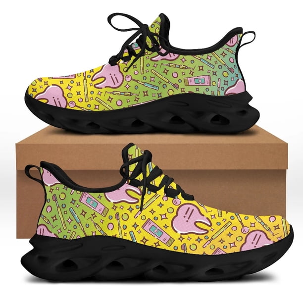 Yikeluo Zapatillas deportivas con estampado de dibujos animados de dentista para niñas, zapatos de plataforma para exteriores, calzado ligero para mujer
