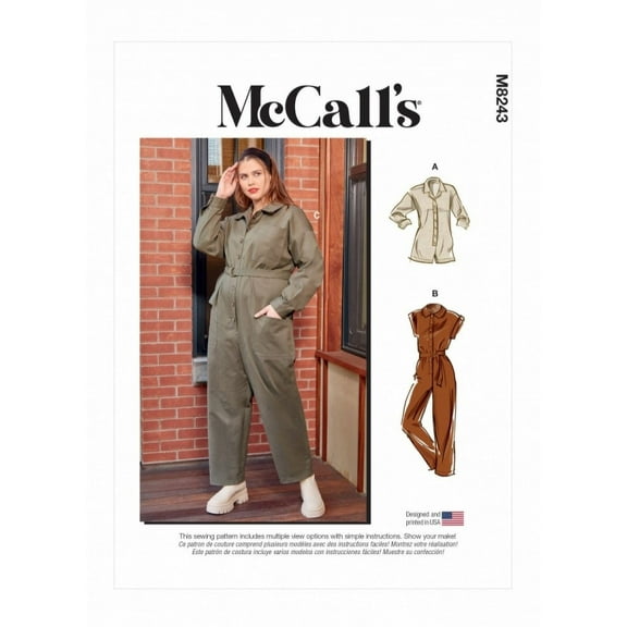 McCalls Sewing Pattern 8243 Jumpsuits, Belts RR (18W-20W-22W-24W)