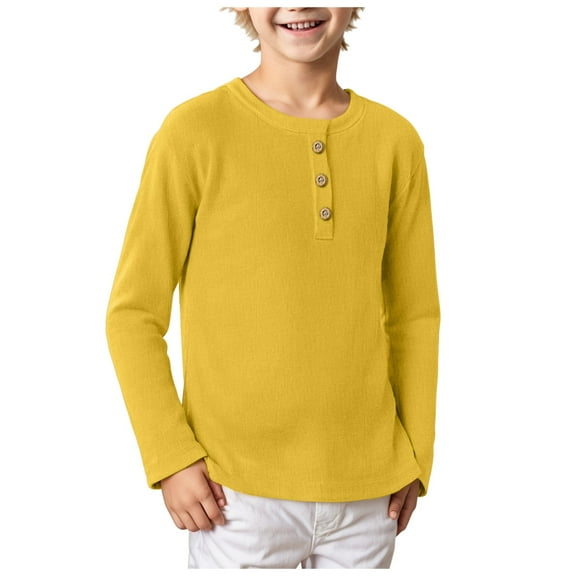 Ulanda Toddler Boys Henley Shirt Cotton Soild Long Sleeve Tops for Kids 18 Months-7 Years (Gold, 5-6 Years)