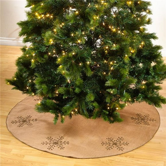 SARO  53 in. Round Beaded Snowflake Design Stocking or Tree Skirt - Natural