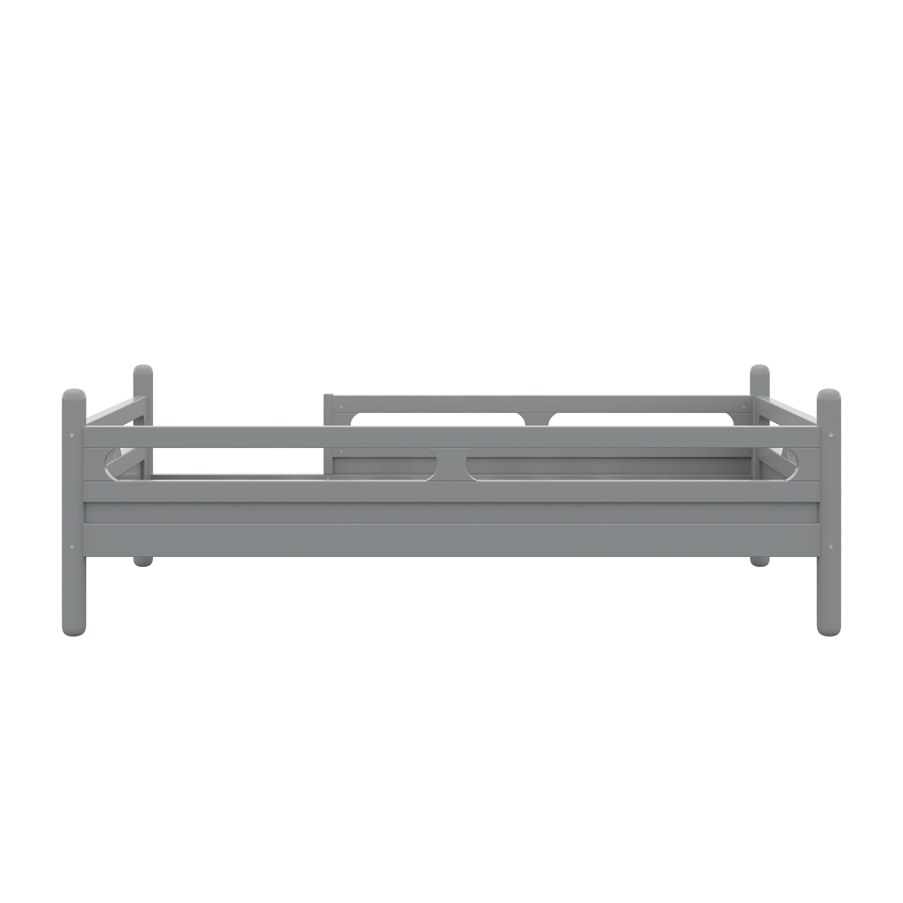 Euroco Wood Twin Size Platform Bed, Low Profile Bed with Guardrails and Slats Support, Grey