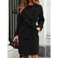 thumbnail image 2 of Women'S Long Trench Coat Elegant Lapel Jacket Casual Autumn and Winter Coat with Belt Black S, 2 of 5