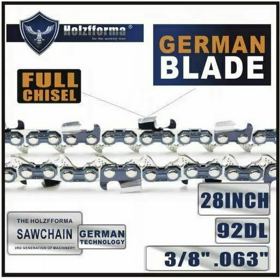 Holzfforma 3/8 .063 28inch 92 Drive Links Full Chisel Saw Chain