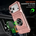 thumbnail image 4 of ELEHOLD for iPhone 17 Pro Max Rugged Hard Case with Metal Ring Holder Kickstand Work with Magnetic Car Mount Hidden Card Slot Pocket Shockproof Protective Cover,Rosegold, 4 of 7