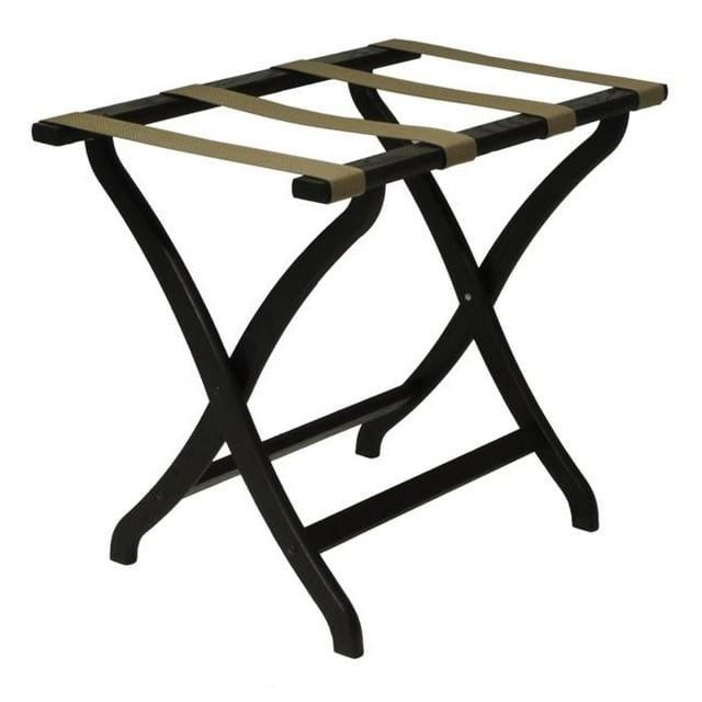 Wooden Mallet LR3-BKTAN Designer Curve Leg Luggage Rack with Tan Straps - Black