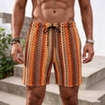 thumbnail image 2 of Men's Drawstring Waist Knited Jacquard Striped Shorts 7 Inch Boho Summer Beach Shorts with Pockets Size S-2XL Orange, 2 of 7