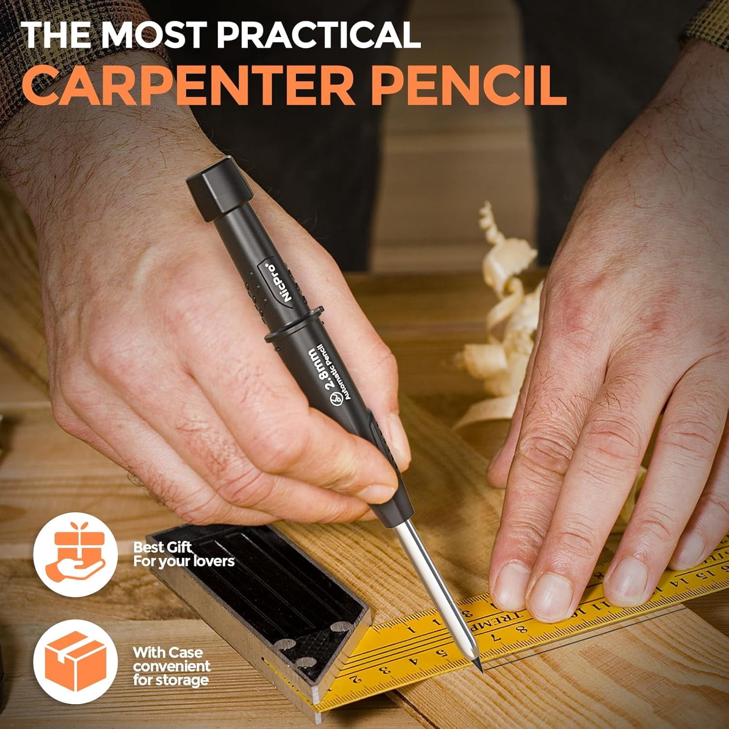 Nicpro 6 Pack CP3000 Carpenter Pencil with Sharpener, Mechanical Pencils Set with 78 Refill, Heavy Duty Construction Pencil, Carpenter Tools for Architect Marking