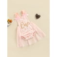thumbnail image 3 of Newborn Baby Girl Bodysuit Mesh Dress Sleeveless Letter Print Square Collar Romper Dress, 3 of 9