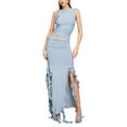 thumbnail image 2 of KelaJuan Women Summer 2 Pieces Outfits Solid Color Crew Neck Sleeveless Tank Tops Ruffles Slit Long Skirts Set, 2 of 7