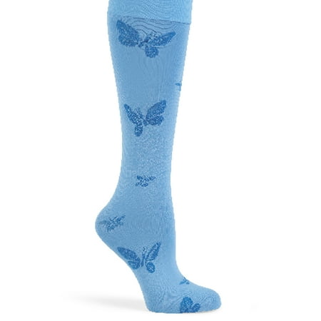 - Butterfly Compression Knee High Socks For Women - Promotes better Circulation, Eases Leg Strain, Swelling, Fits Women's Shoe Sizes 9-11, Light Blue - Made in the USA