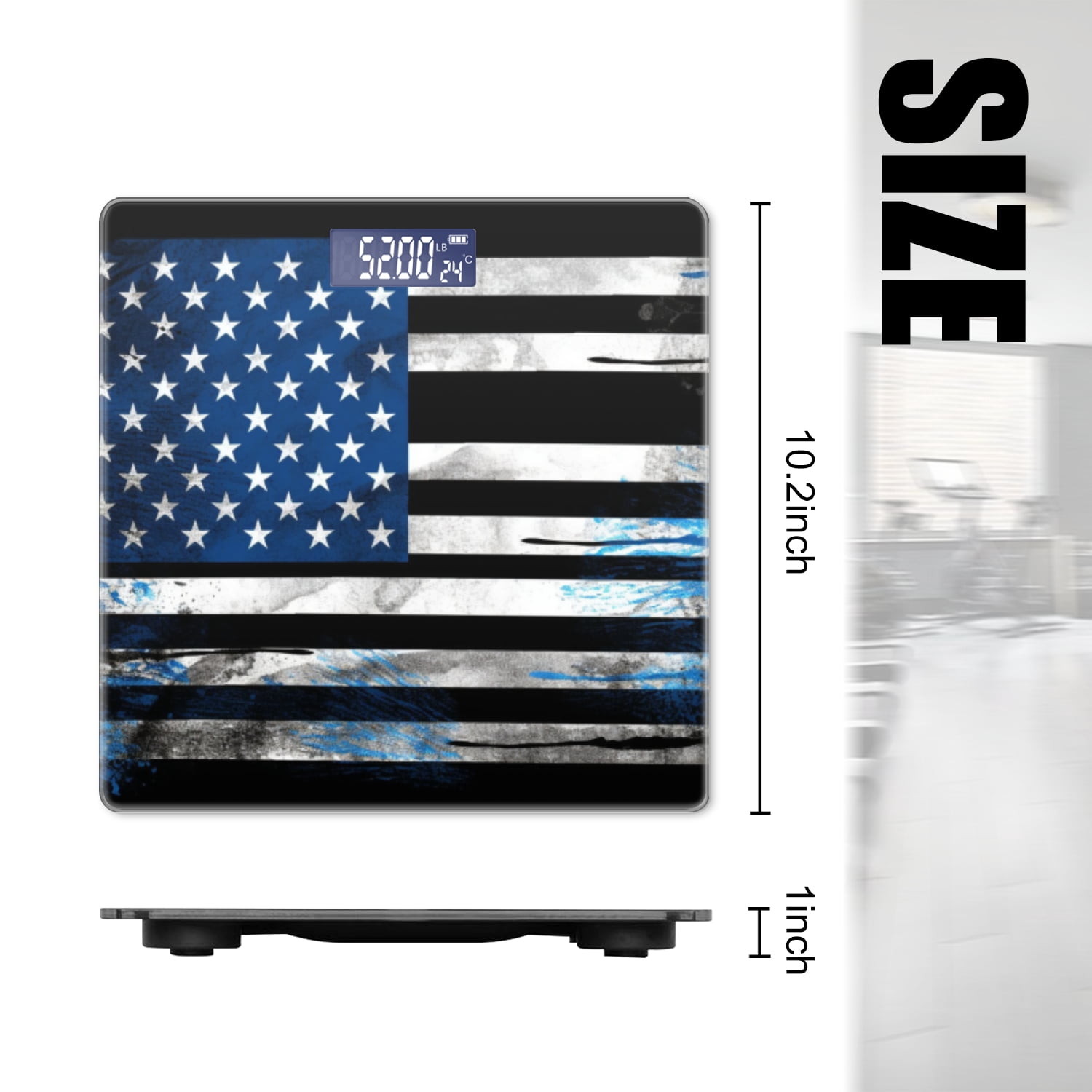 Bathroom Scale, Highly Accurate Digital Body Scale,Precisely Measures Weight up to 400 lbs-Black And White American Flag With Blue Stripes