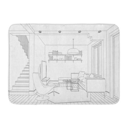 GODPOK House Black Room Line Drawing of The Interior on White Sketch Living Rug Doormat Bath Mat 23.6x15.7