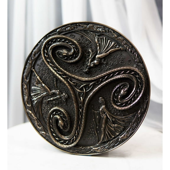 Wiccan Triple Goddess Triskele Spiral Serpent in Rune Circle Wall Plaque Decor