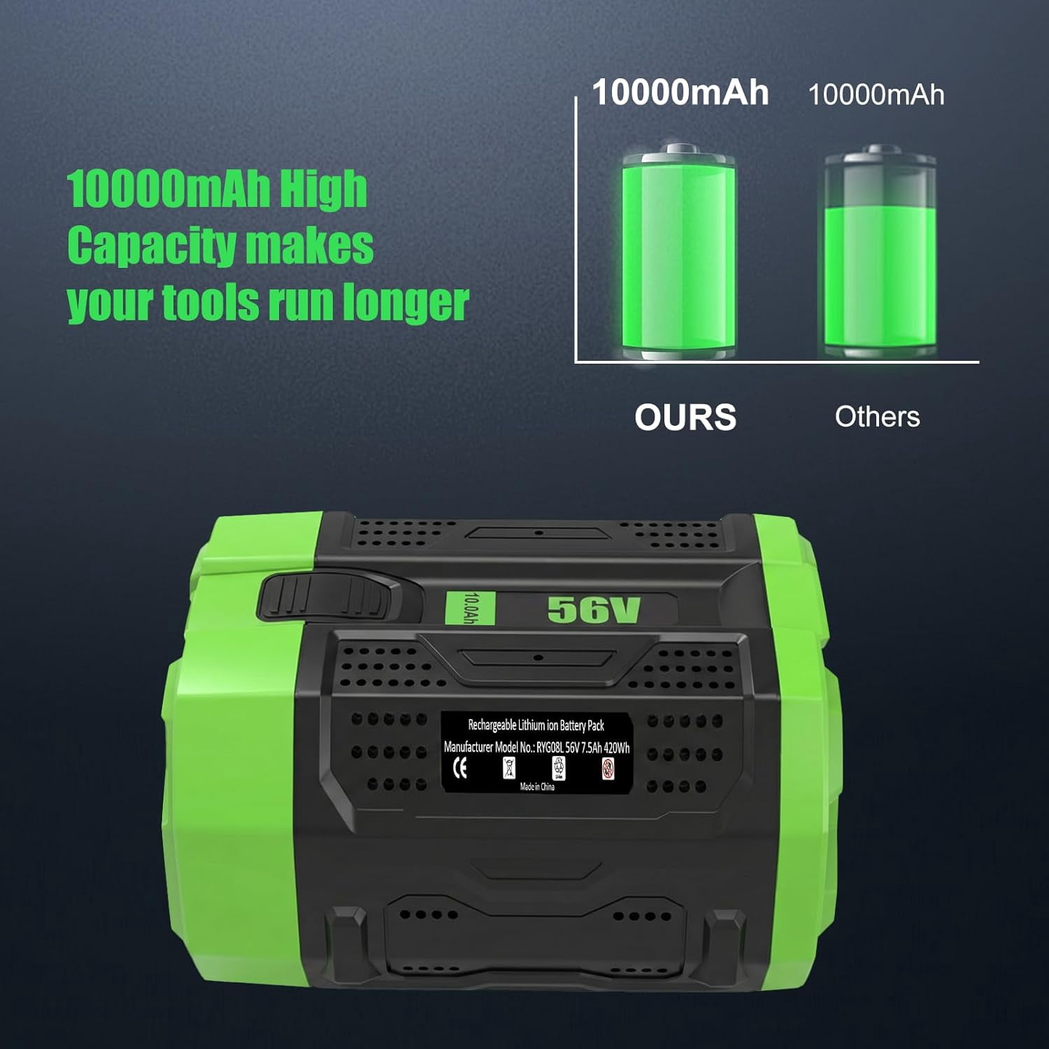 56V 10Ah Li-ion Battery Replacement for EGO Battery 10.0Ah BA2800T Compatible with EGO 56 Volt Cordless Tools