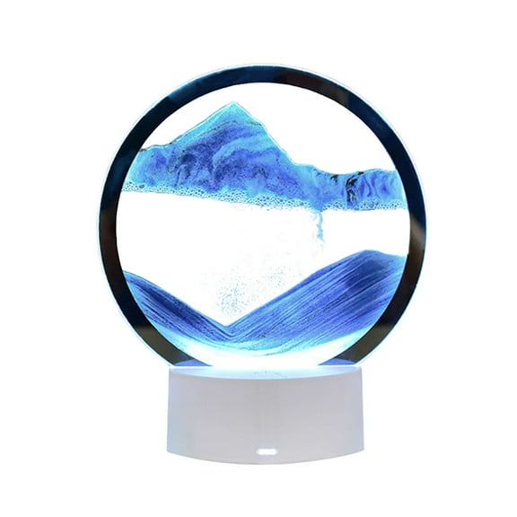 Kahopy 3D Moving Sand Art with Light, Round Glass Quicksand Painting Sandscape for Home & Office Decor