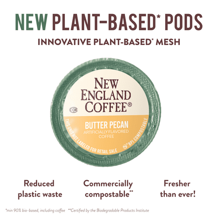 New England Coffee Butter Pecan, Medium Roast, Single Serve Pods, 24 Count Box