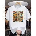 thumbnail image 1 of Men's Bohemian Style 100% Cotton T-Shirt | Breathable & Comfortable | Vibrant Geometric Print | Casual Round Neck, Short Sleeve | Summer Outdoor Wear | Unisex White Tee for Men and Women, 1 of 6