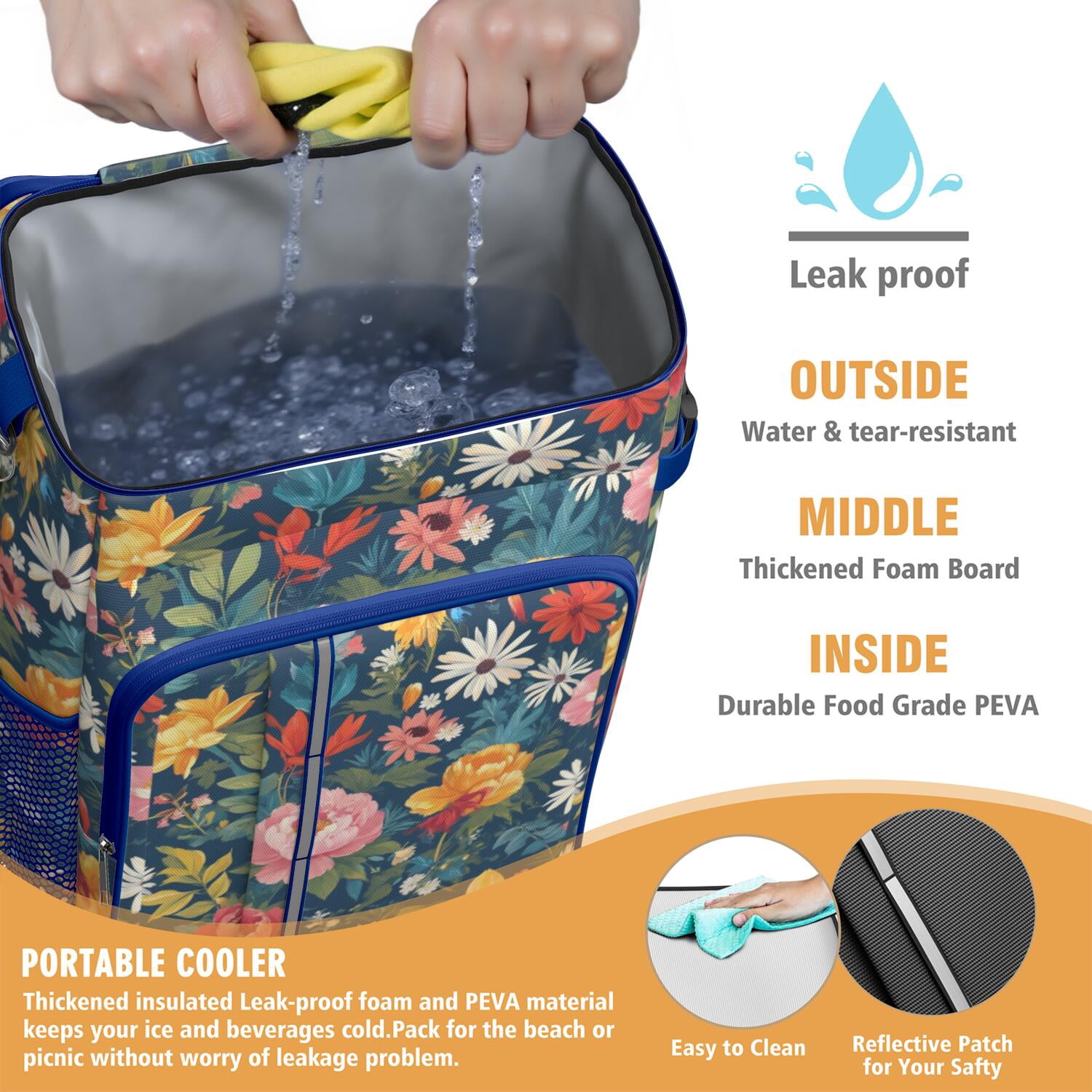 Travel Cooler Bag - Pioneer Flower Camping Beer Cooler Backpack with Bottle Opener- Waterproof Insulated Picnic Backpacks - Cooler Bag for Beach