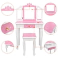 thumbnail image 3 of Ucades Kids Makeup Vanity Set, Wooden Kids Vanity Set with Tri-Folding Mirror and Stool, Girls Vanity Makeup Dressing Table with Drawer, Kids Bedroom Furniture Kids Vanity Table and Chair Set, Pink, 3 of 12