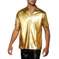 thumbnail image 4 of INSPIRE CHIC Metallic T-Shirt for Men's Stand Collared Shiny Disco Party Polo Tops M Golden, 4 of 5