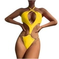 thumbnail image 1 of Conjunto de ropa de baño de Color sólido con cintura Halter calada y cómoda para mujer OAVQHLG3B Store lin121212, 1 of 3