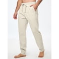 thumbnail image 2 of Pantalones JMIERR para hombre, casual, algodón y lino, cintura elástica, beige, L, 2 of 6
