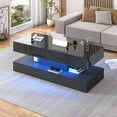 thumbnail image 5 of ChVans 47" Large Lift Top Coffee Table with Charging Station & LED Lights, High Glossy White LED Coffee Table with Hidden Compartment Storage, Modern Living Room Tables w/Marbling Print, 5 of 7