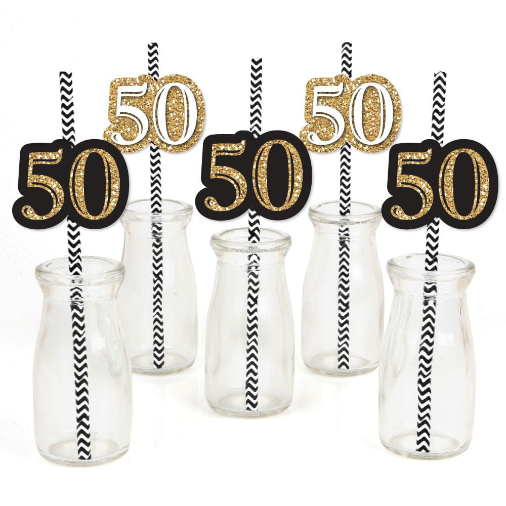 50 12 x Cream & Rose Gold Happy Birthday Age 50th Metallic Card Straws STRAW 