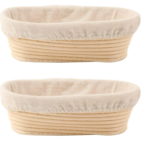 2 Pack Oval Bread Proofing Basket,Sourdough Proofing Basket,Basket Bread Baking Bowl with Linen Liner Cloth for Professional & Home Bakers,10 Inch