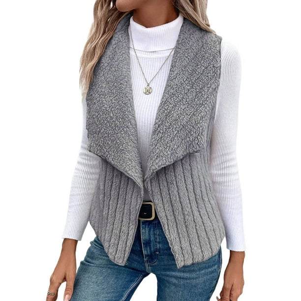 Chaleco Informal Sin Mangas de Felpa para Mujer, Otoño e Invierno, Tipo Cárdigan. Gris XL