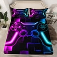 thumbnail image 2 of Gaming Bed Sheets For Boys Teen Game Sheet Set For Kids Gamer Bedding Set Gamepad Home Decor For Bedding Sheet Set Twin Size,Bed Sheet Set Purple Blue Hexagon, 2 of 6