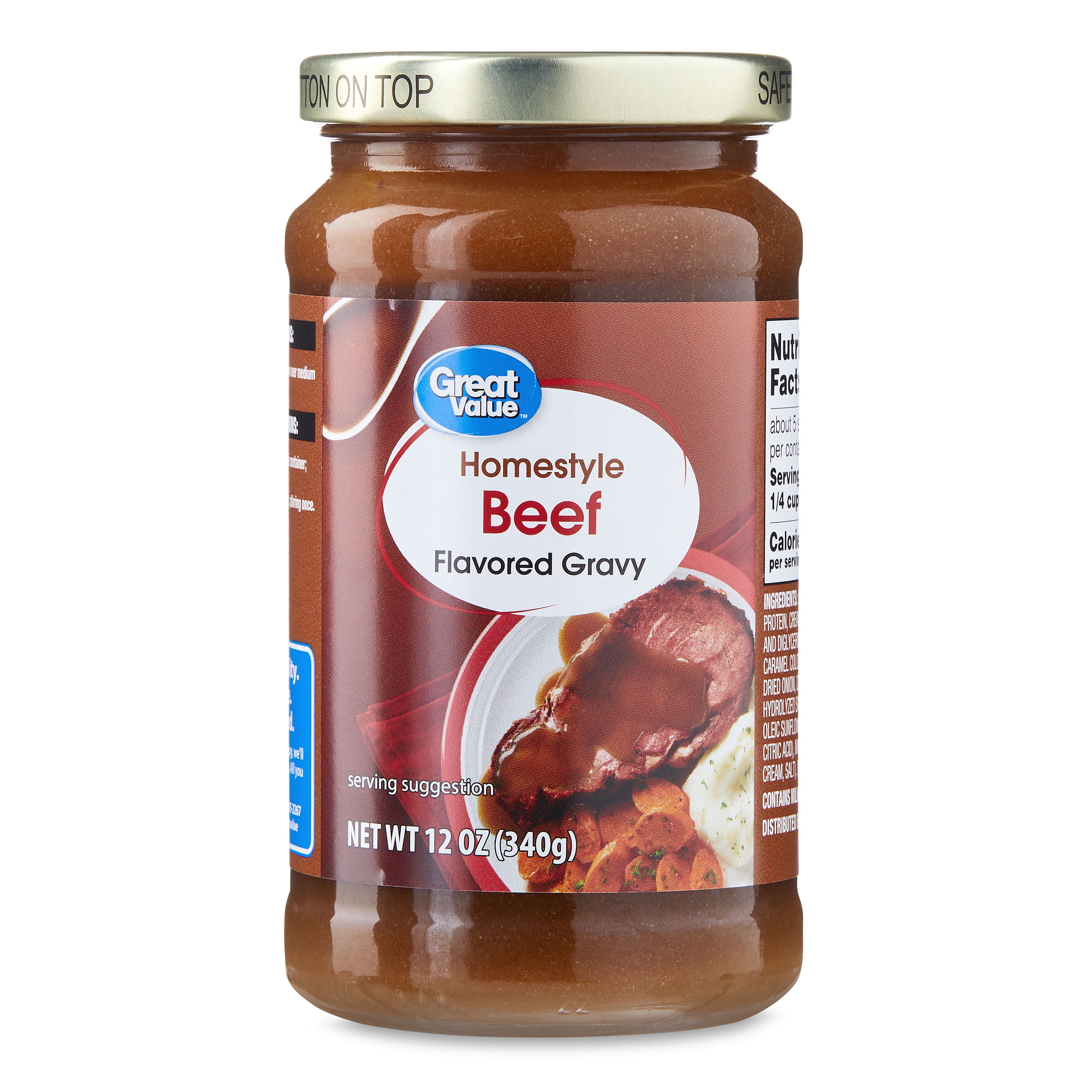 (4 pack) Great Value Homestyle Beef Flavored Gravy, 12 oz Glass Jar