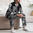 thumbnail image 7 of Fotbe Vintage Black white Plant skull Pattern Long Sleeve Pajama Set for Men,Sleepwear Set,2-piece Loungewear Set,Soft PJs Comfy Nightwear with Pockets-XX-Large, 7 of 7