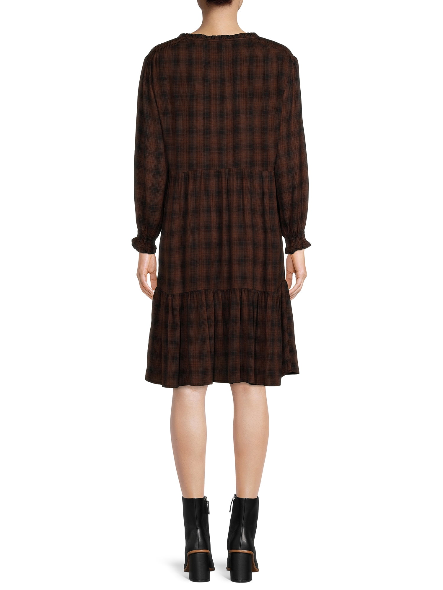 Blu White Blu Women's Smocked Shoulder Plaid Dress, Size: XXXL, Brown Blu White Blu Women's Smocked Shoulder Plaid Dress, Size: XXXL, Brown