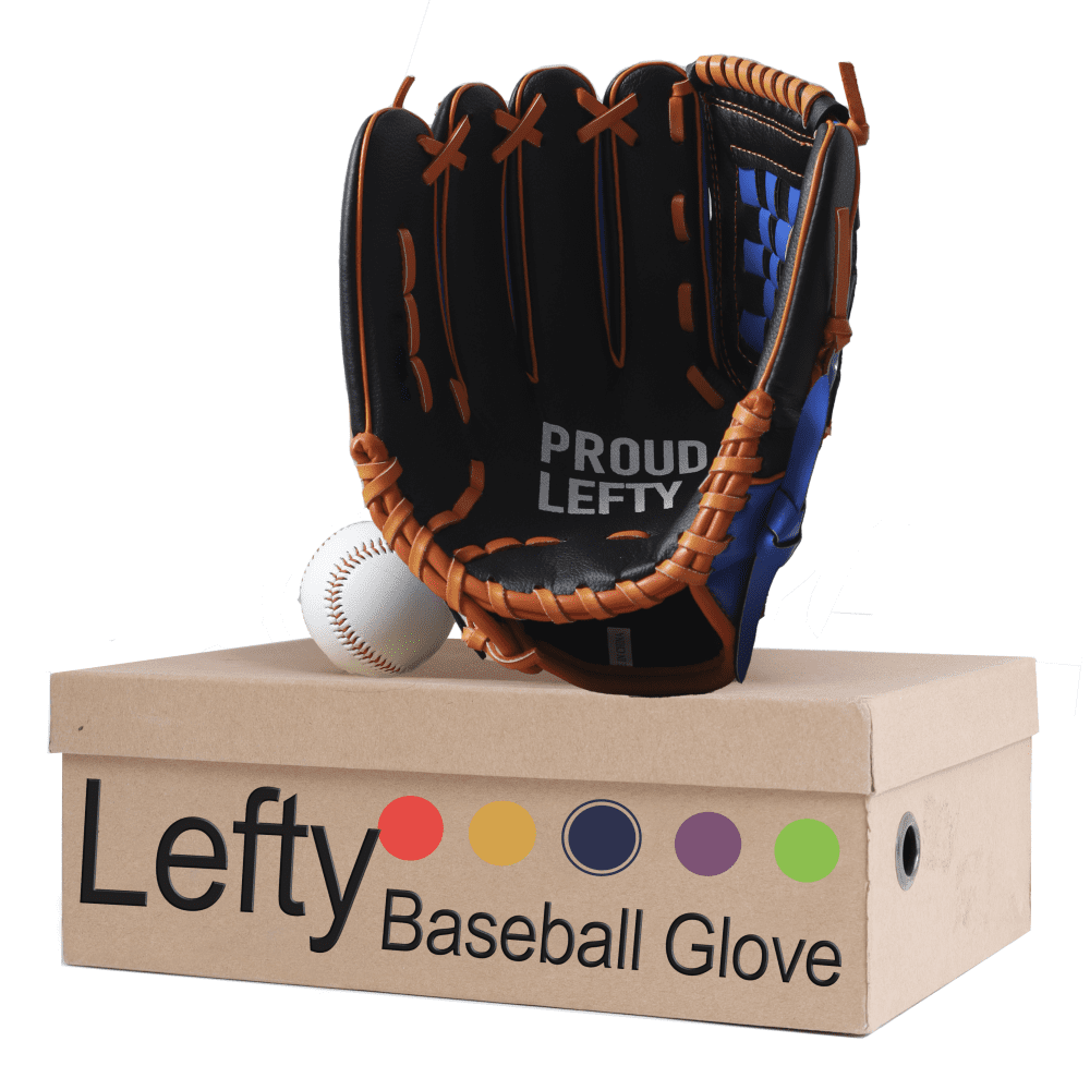 Lefty Baseball Glove Adult - Durable Left Hand Throw Baseball & Softball Mitts. Black & Blue, 13in