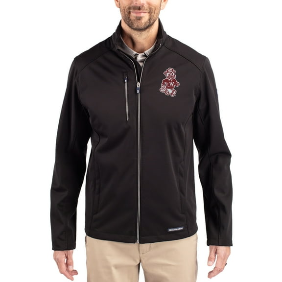 Men's Cutter & Buck Black Washington State Cougars Evoke Eco Softshell Recycled Full-Zip Jacket