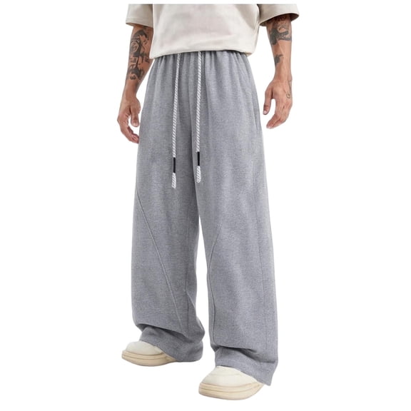 Klisyaur Men's Baggy Sweatpants Streetwear Wide Leg Loose Jogger Pants Casual Elastic Waist Trousers M-4XL