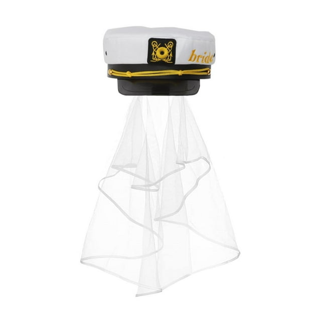 Gorra de marinero de novia con velo, accesorio de disfraz con bordado de ancla para mujer Estilo A
