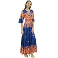 thumbnail image 1 of Bimba Women's Casual Floral Digital Printed Blue Long Moss Georgette Dress-22, 1 of 5