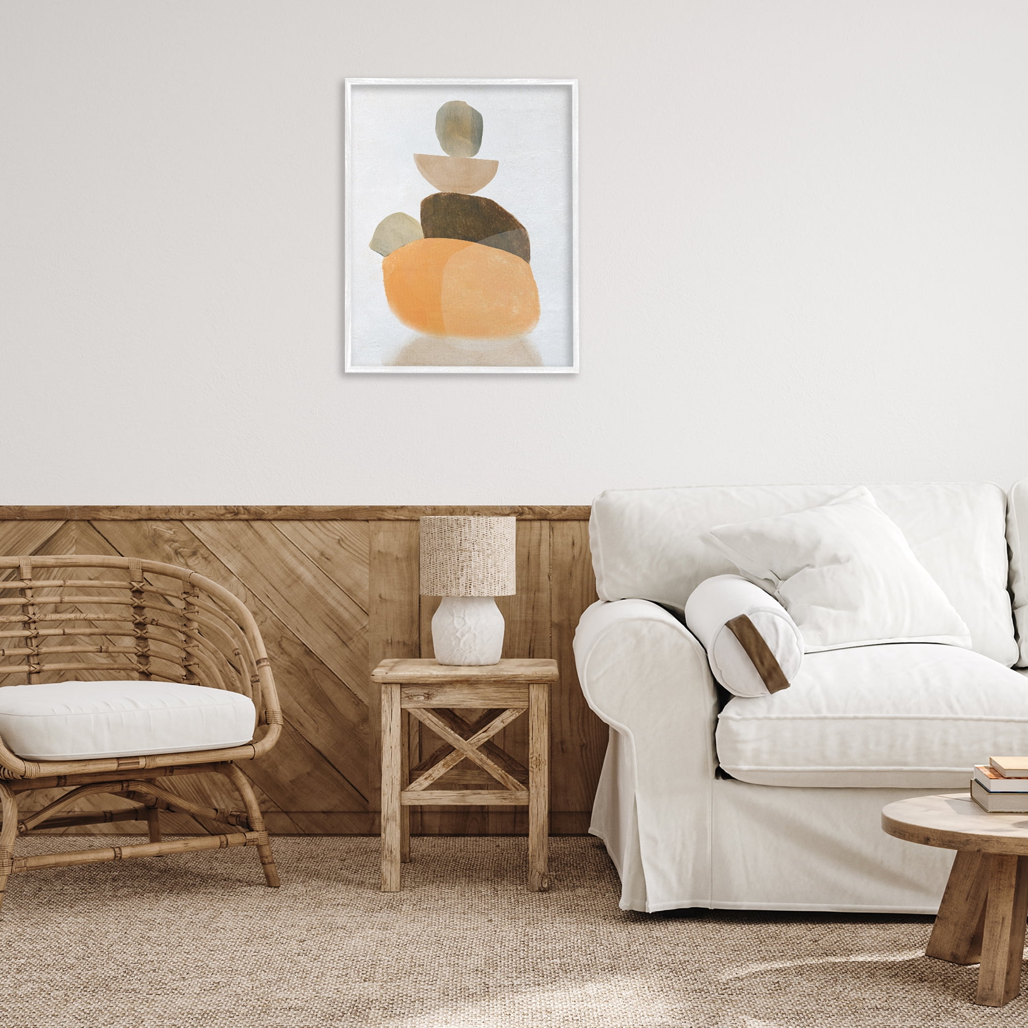 Stupell Industries Stacked Rocks Neutral Tones Abstract Painting White Framed Art Print Wall Art, 24 x 30